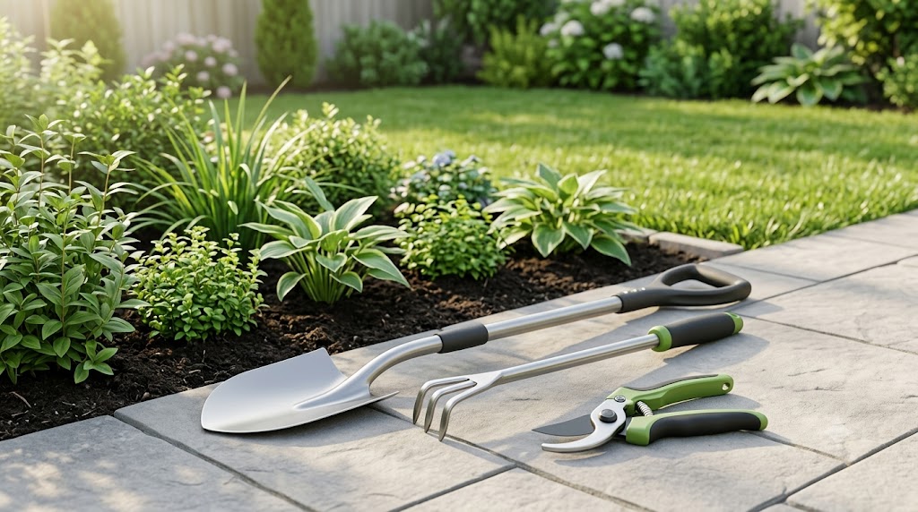 Senior backyard hobbyist using lightweight ergonomic gardening tools comfortably