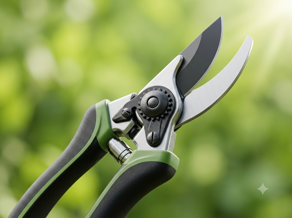 Ergonomic bypass pruning shears with soft rubber grips