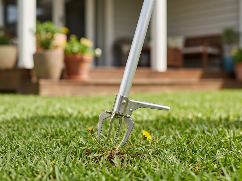 Micro drip irrigation line watering an urban raised garden bed